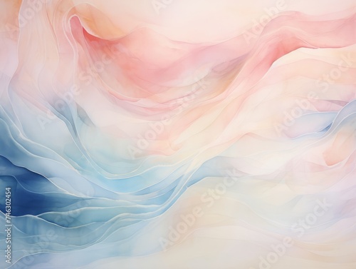 A painting of a wave with an ethereal background and dreamy colors.