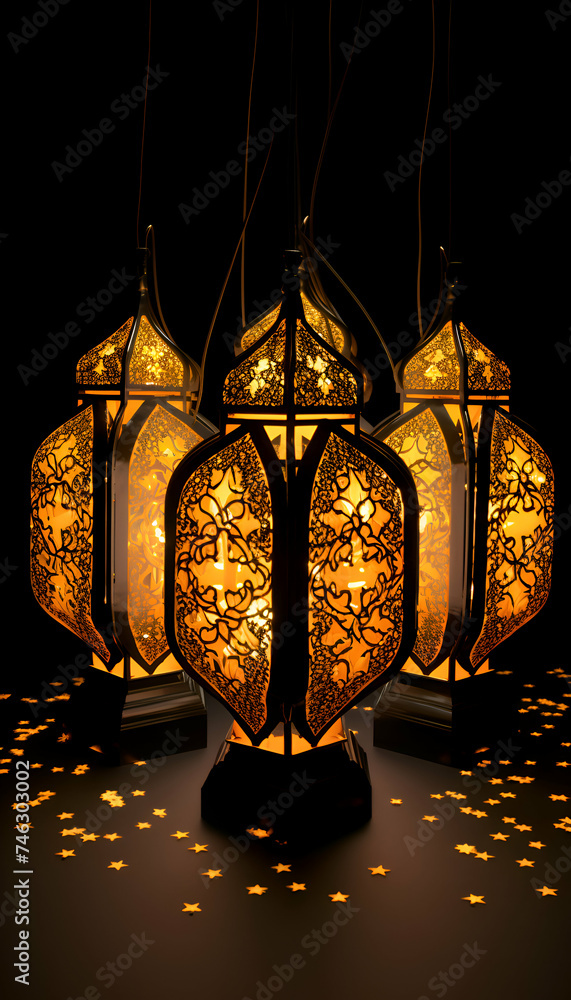 Arabic lanterns on a black background. Ramadan Kareem. Arabic lanterns on a black background. Ramadan Kareem.