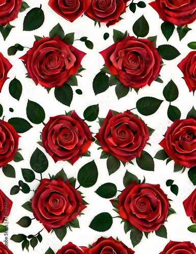 Natural and fresh red roses flowers pattern wallpaper background Generative AI © Burhan