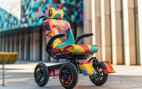 Electric wheelchair with a pop art energy pattern zipping around photo
