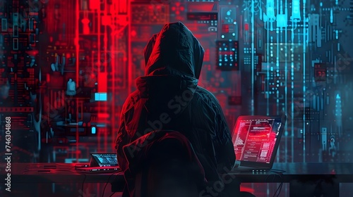 Hacker Working Late Night in a Modern City