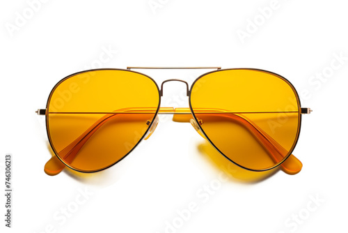 Stylish Yellow Sunglasses. A pair of vibrant yellow sunglasses adding a pop of color to the scene. The sunglasses have a sleek design and are ready to be worn. On PNG Transparent Clear Background.
