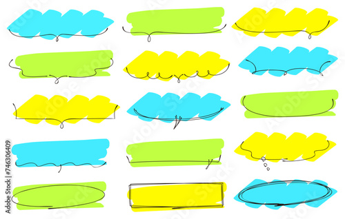 半分の下線吹き出し 蛍光ペン（黄色、水色、黄緑） 横セット