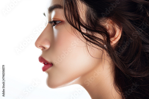 Profile of young woman highlighting skincare and beauty