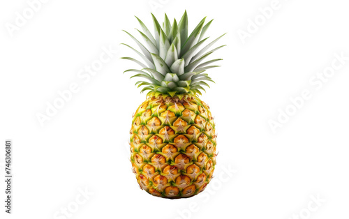 A Pineapple. A ripe pineapple features its distinctive spiky green leaves and textured yellow skin  standing out. On PNG Transparent Clear Background.