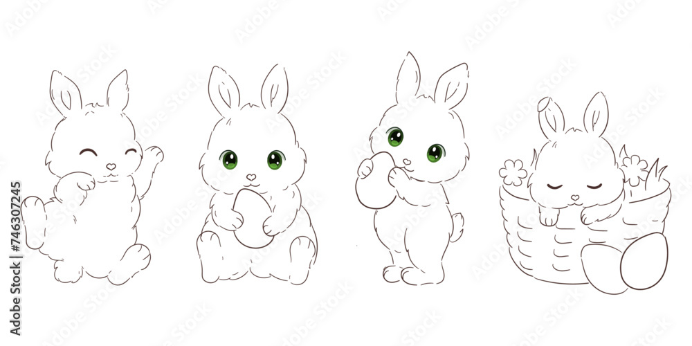 Line illustrations on the Easter theme, greetings 