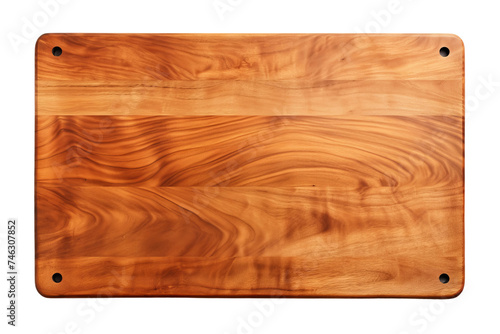 Wooden Cutting Board. A wooden cutting board is placed neatly. The board is smooth and well-maintained, showing signs of frequent use. On PNG Transparent Clear Background. photo