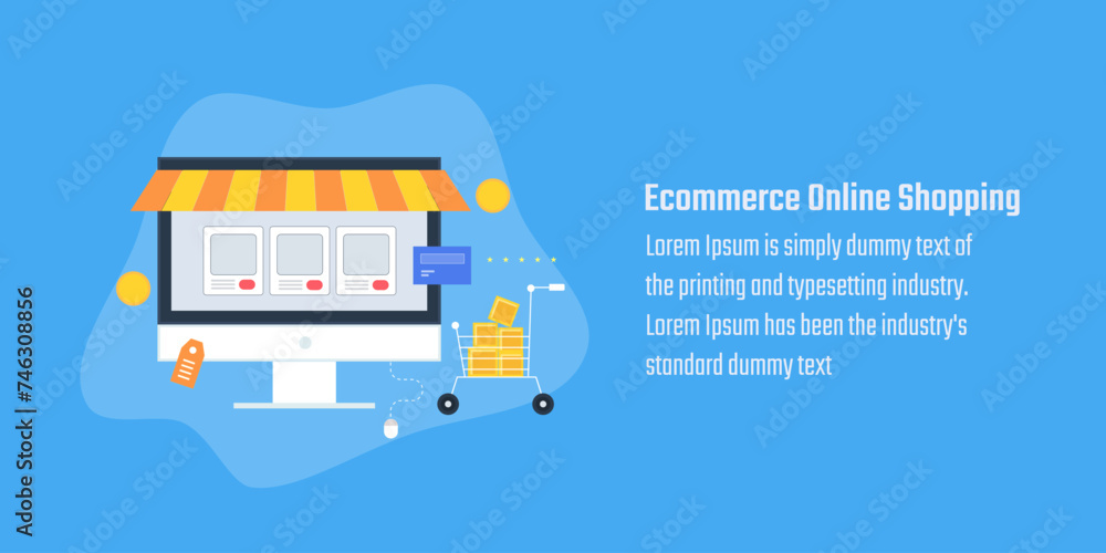 eCommerce website selling online, people buying from online store, Online payment and delivery for ecommerce company, vector illustration landing page