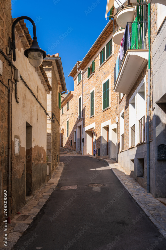 Cozy, narrow street in the city of Port de Soller, Mallorca, Majorka, Balearic Islands, Spain