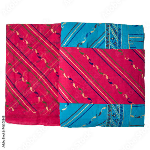 Red and Blue Cotton Indian Salwar Suit Unstitched Material For Girls. Indian Suit Dress Materials. Unstitched Suit Sets Red and Blue. Traditional Indian Pattern Cotton 3-Piece Salwar Suit Material. photo