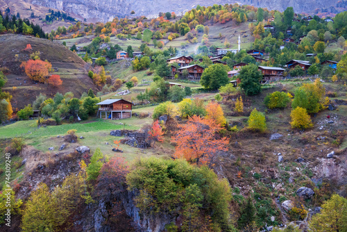 Different colors of nature come together in autumn, Madenköy, Artvin, Turkey