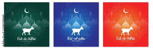 Eid Al Adha camel and goat silhouette or mosque islamic greeting design