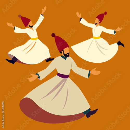 Whirling dervishes performing mesmerizing dances. vektor illustation