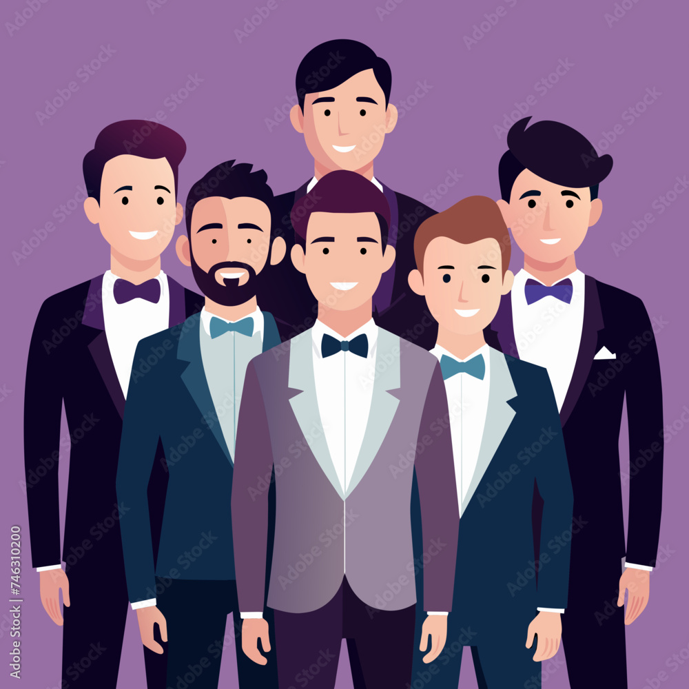 A groomsmen's group photo with the groom. vektor illustation A groomsmen's group photo with the groom. vektor illustation