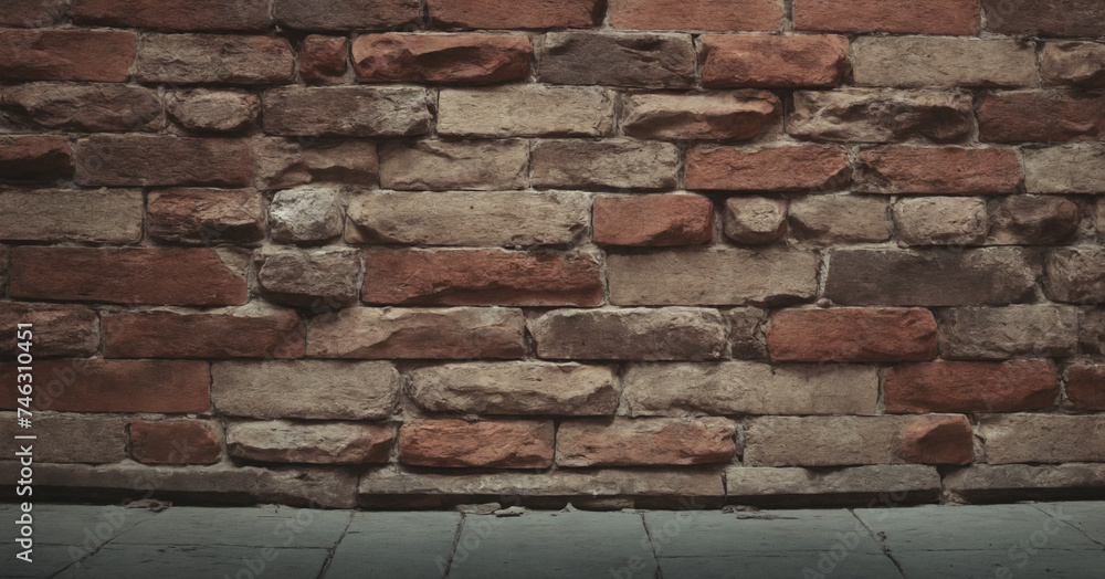 A close-up shot of an old, red brick wall, showcasing its rustic texture and vintage charm against a dark background.