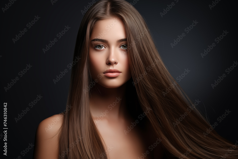 Fototapeta premium Long Healthy Straight Hair. Skin natural beauty, smooth skin for Care and hair products. Model girl, woman.