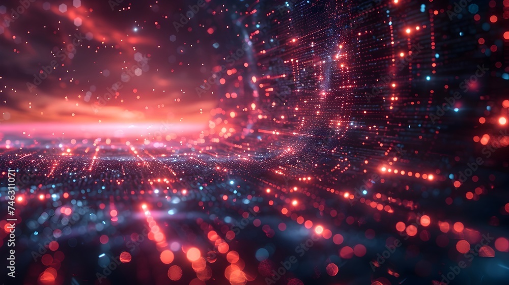 Abstract Sci-Fi Background with Red Lights and Dots