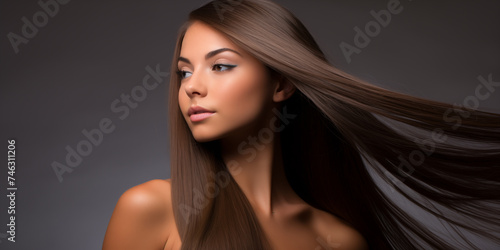 Long Healthy Straight Hair. Skin natural beauty,  smooth skin for Care and hair products. Model girl, woman.