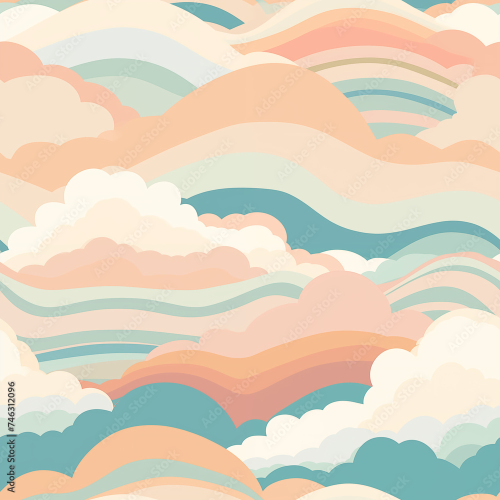 Seamless, repeating pattern - Flat vector abstract clouds in beachy colors.