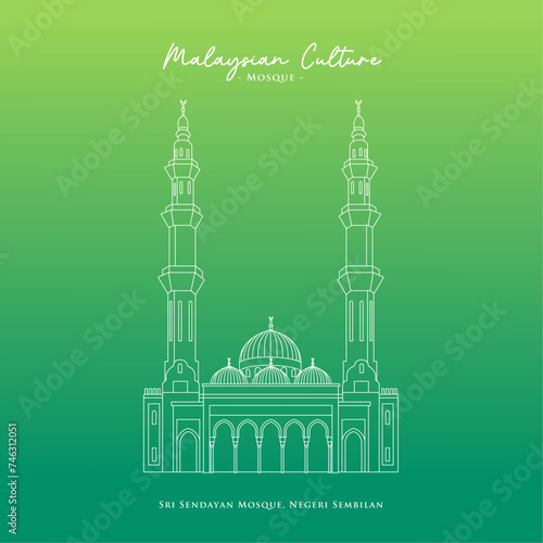 Line vector of Sri Sendayan mosque in Negeri Sembilan, Malaysia