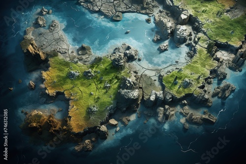 Aerial View of Coastal Cliffs and Green Islands.  © kmmind