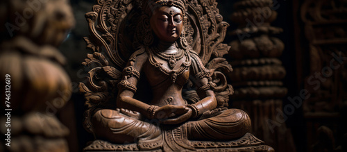 Wooden sculpture of woman in lotus position, a spiritual artifact © tino