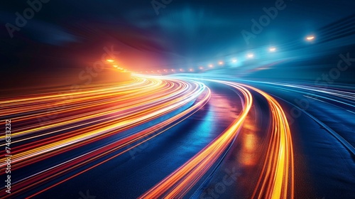 Urban speed light trails, long exposure captures the dynamic energy of the city, abstract and vibrant, a nocturnal dance,, AI Generative © sorapop