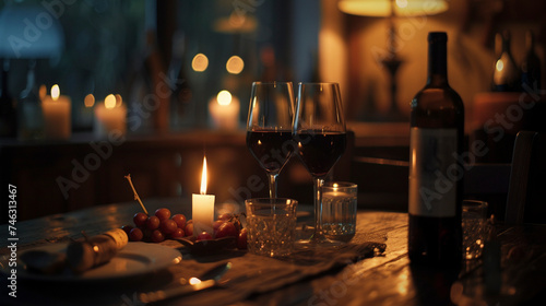 Heartfelt Affection: Candlelit Dinner Date with Wine, generative AI