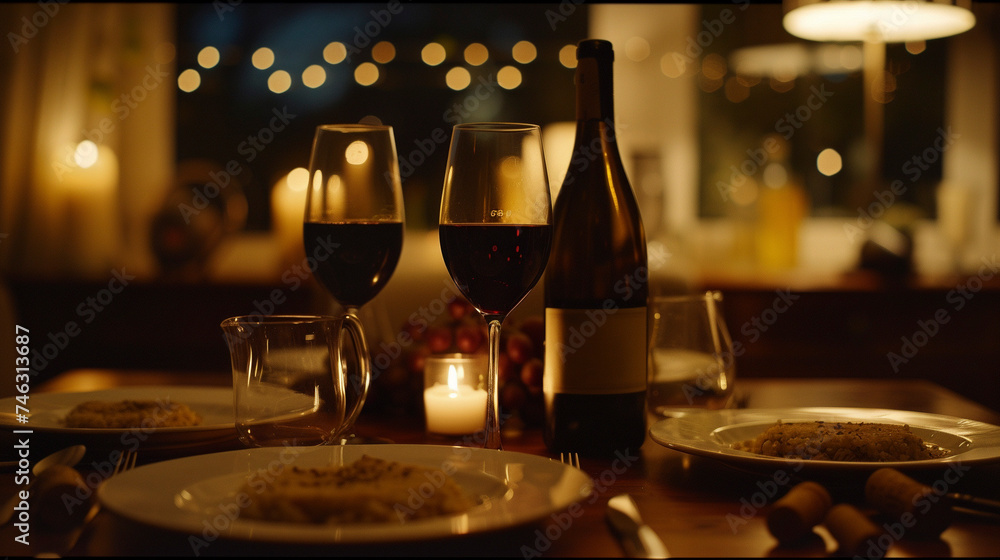 Elegant Romance: Romantic Candlelit Dinner with Wine, generative AI Elegant Romance: Romantic Candlelit Dinner with Wine, generative AI