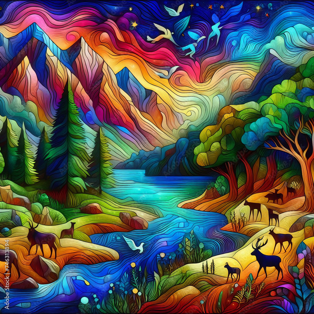 colorful mountain view. Generative AI