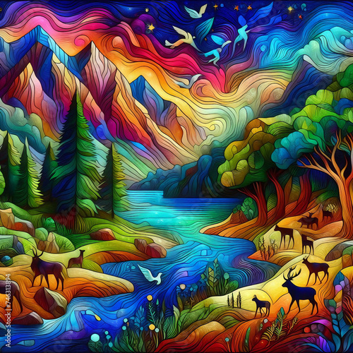 colorful mountain view. Generative AI