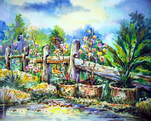Art painting Hand drawn Watercolor fower in garden from thailand 
