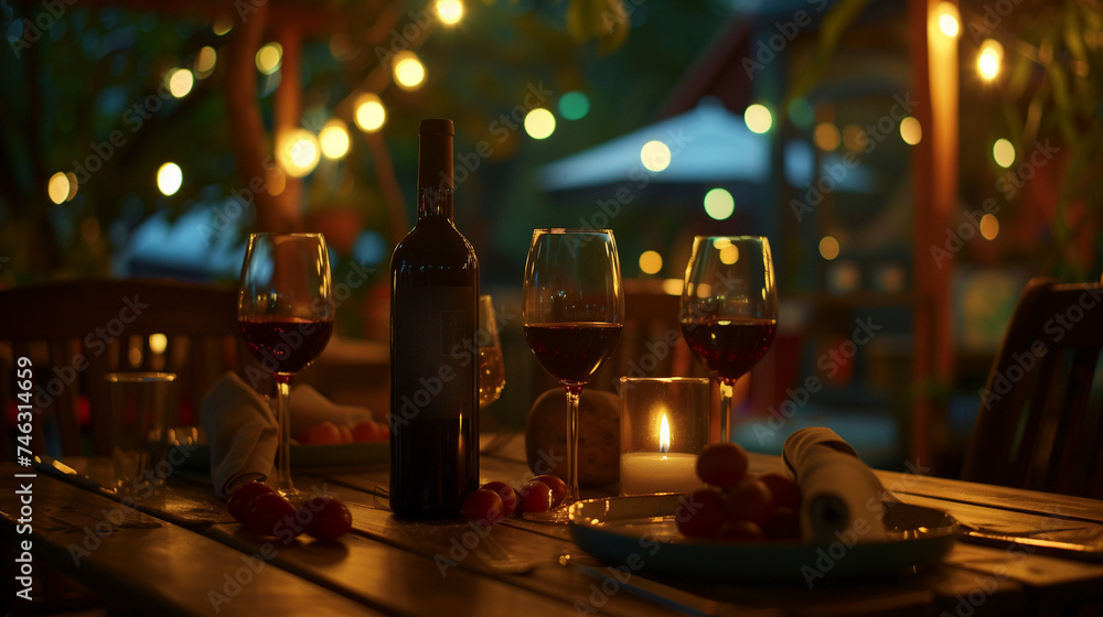 Romantic Ambiance: Candlelit Dinner Date with Wine Glasses, generative AI