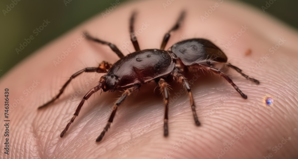 Close-up of a hand with a spider on it, showcasing its intricate details Close-up of a hand with a spider on it, showcasing its intricate details