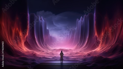 Surreal Sci-Fi Landscape with Lone Figure