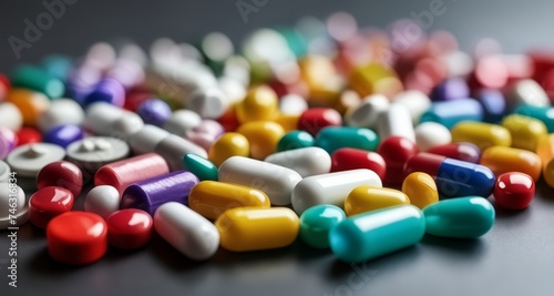  Vibrant assortment of colorful pills on a dark surface
