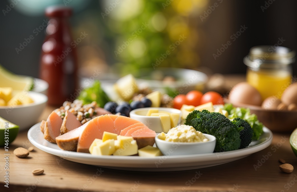 Balanced diet plate divided into sections that emphasizes the importance of the right types of fats Balanced diet plate divided into sections that emphasizes the importance of the right types of fats