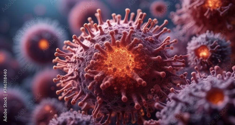 Viral Infection - A microscopic view of a virus invading cells Viral Infection - A microscopic view of a virus invading cells