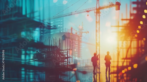 Innovative architecture and building construction projects, creative civil engineering plans Creative graphic design showing the concept of building city infrastructure by architects.