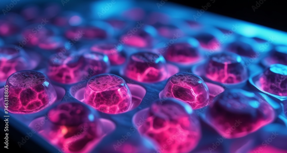 Fototapeta premium Vibrant, glowing jellyfish in a tank