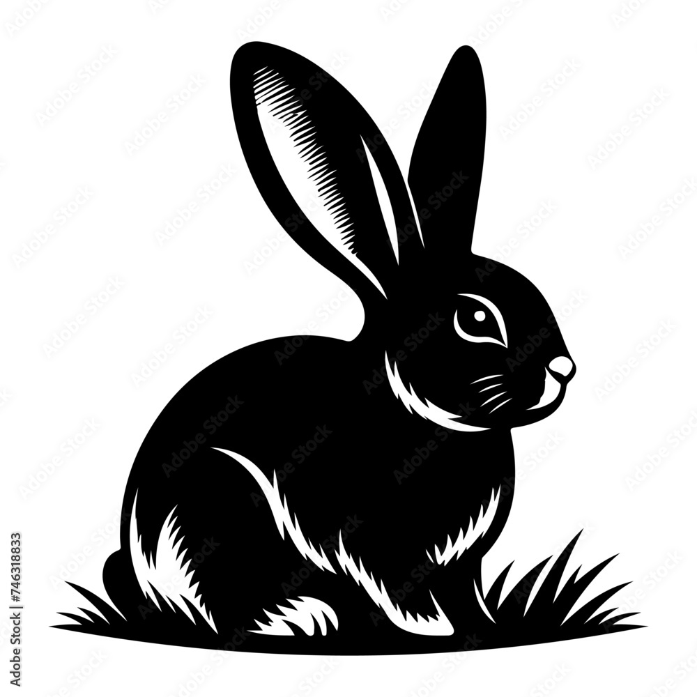Rabbit shadow silhouette. Bunny black side design for happy easter egg day on transparent background vector Rabbit shadow silhouette. Bunny black side design for happy easter egg day on transparent background vector