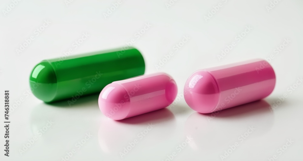 Vibrant pill capsules on a white surface Vibrant pill capsules on a white surface