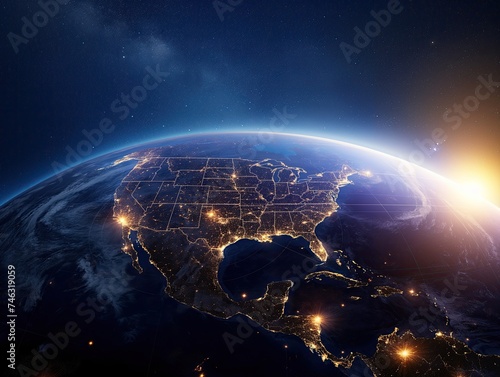 Digital world globe centered on USA