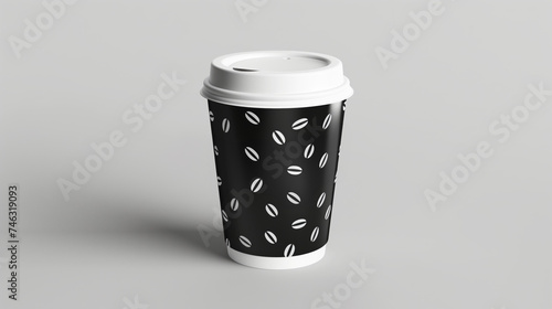 Takeaway black paper coffee cup with sleeve isolated on white background.
