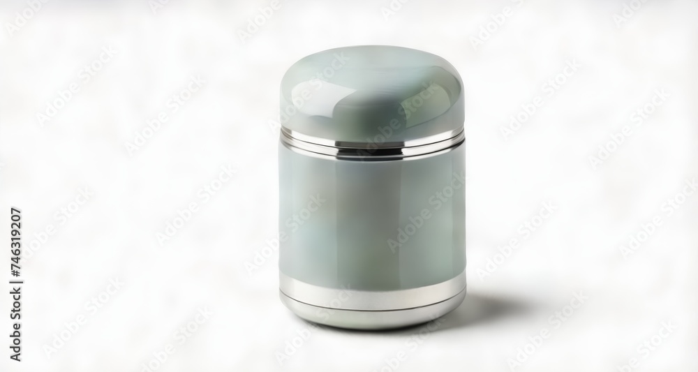 Elegant glass jar with silver band, perfect for cosmetics or skincare products Elegant glass jar with silver band, perfect for cosmetics or skincare products