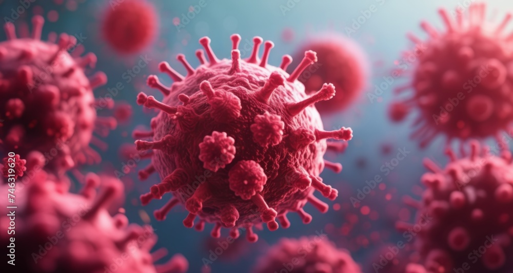 Viral particles in a microscopic dance, a reminder of the unseen world of biology Viral particles in a microscopic dance, a reminder of the unseen world of biology