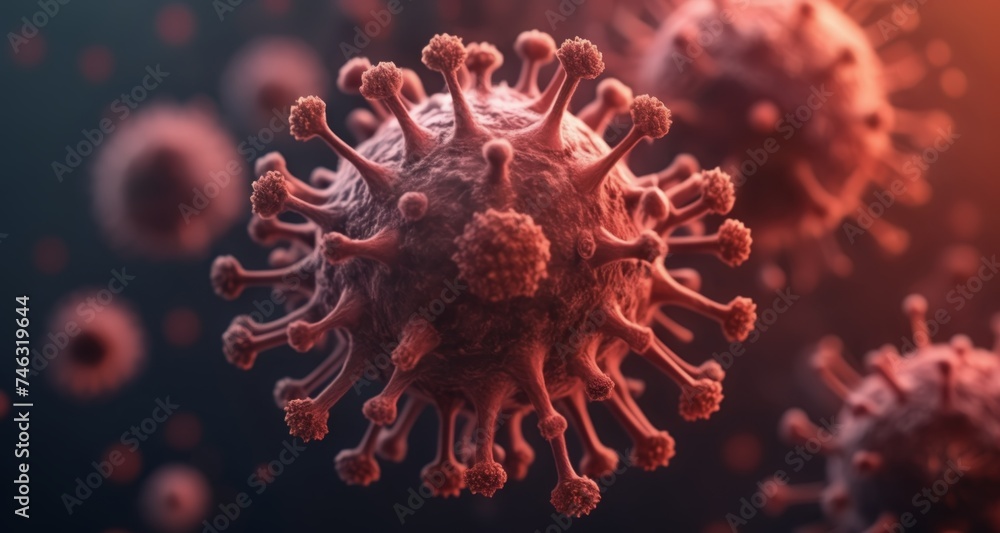 A microscopic view of a virus, a tiny but powerful threat A microscopic view of a virus, a tiny but powerful threat