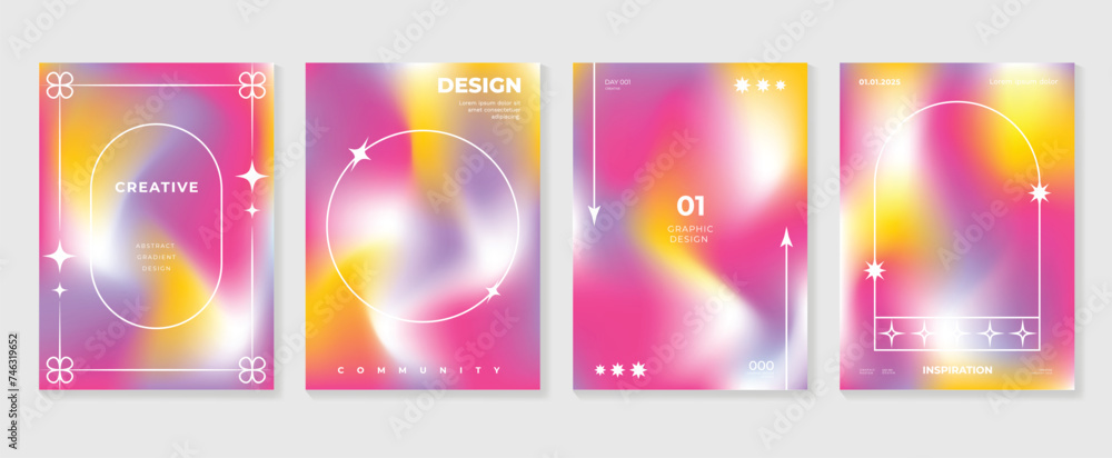 Gradient abstract background vector. Minimalist style cover template with geometric shapes, colorful and liquid color. Modern wallpaper design perfect for social media, idol poster, cosmetic.