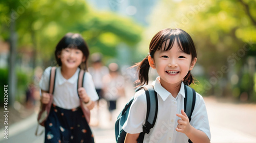 新学期と一年生、小学校に登校する日本人の女の子 photo