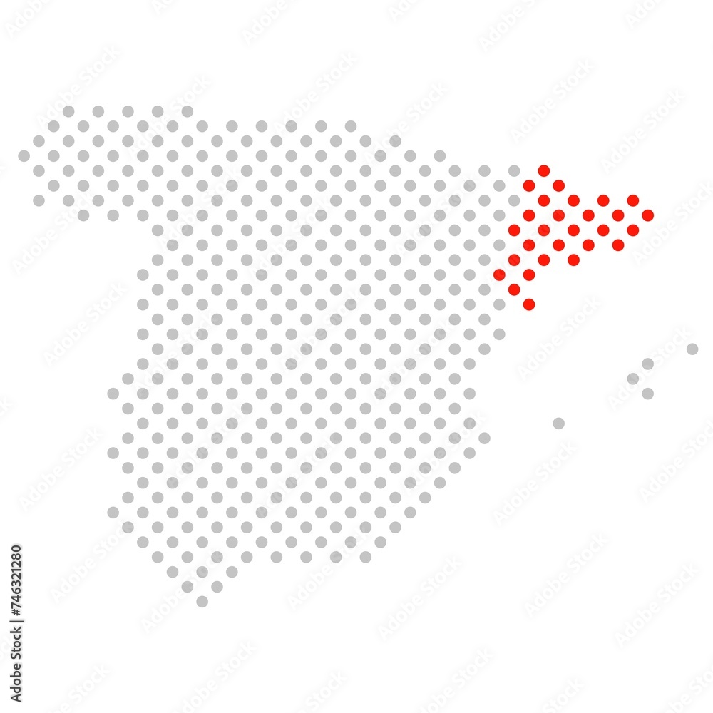 Katlonien in Spanien: Spanienkarte aus grauen Punkten mit roter Markierung
